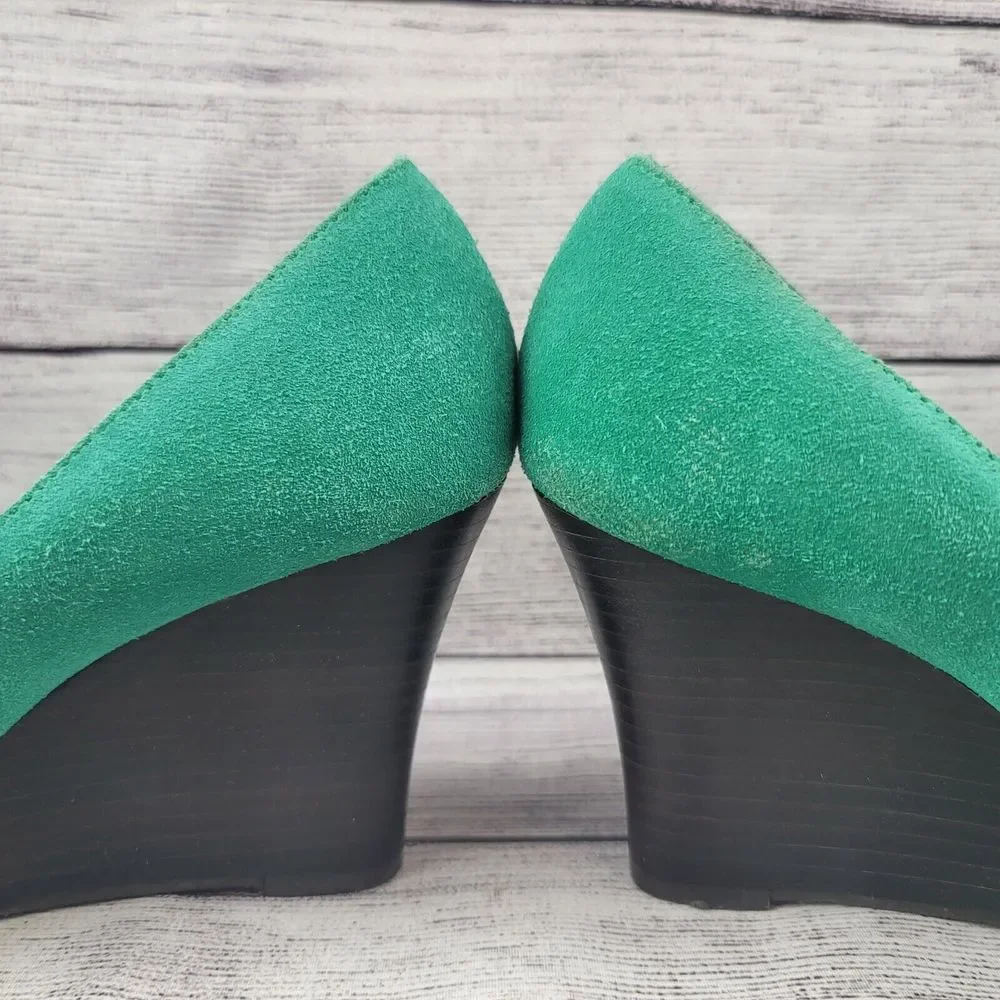 Lilly Pulitzer Resort Chic Jewel Green Suede Wedge Peep-toe Shoes Women's 6.5